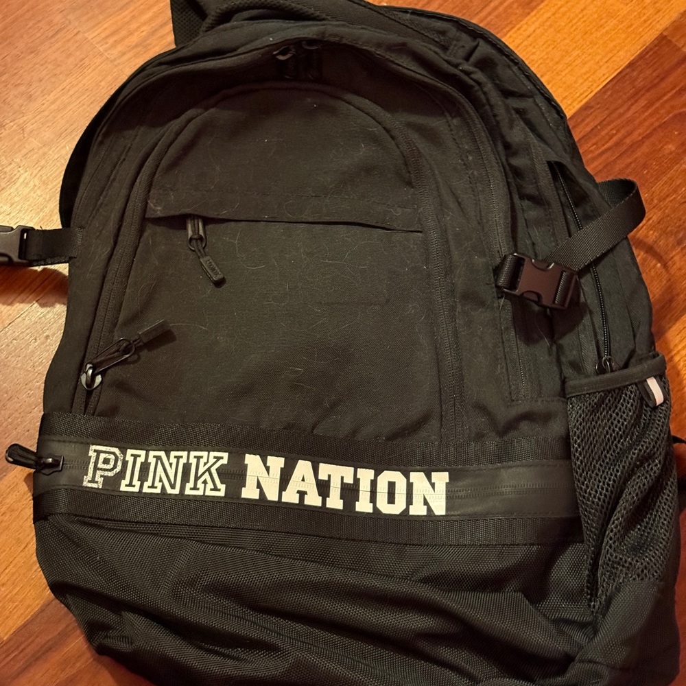 Victoria's Secret Black Backpack with Pink Nation Logo